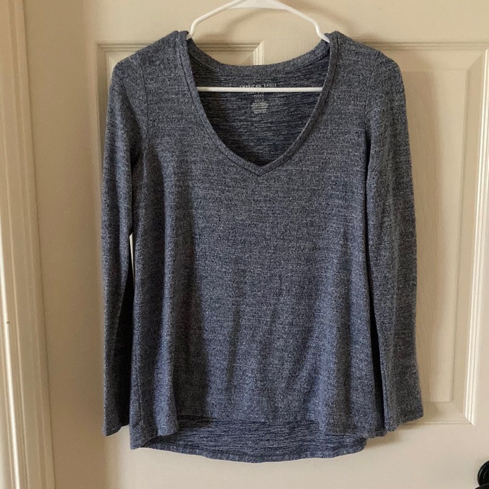 American Eagle Soft & Sexy Plush Long Sleeve Shirt V-Neck Soft Size Small Blue